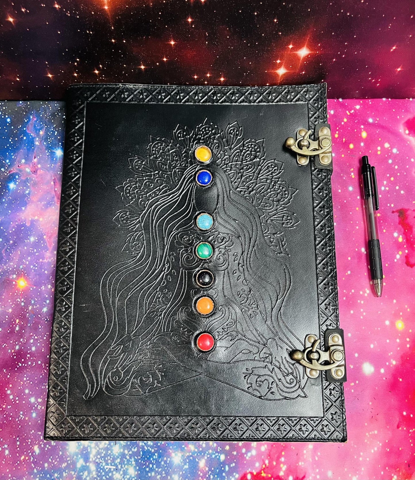 Black Leather 7 Chakras Journal/Sketchbook
