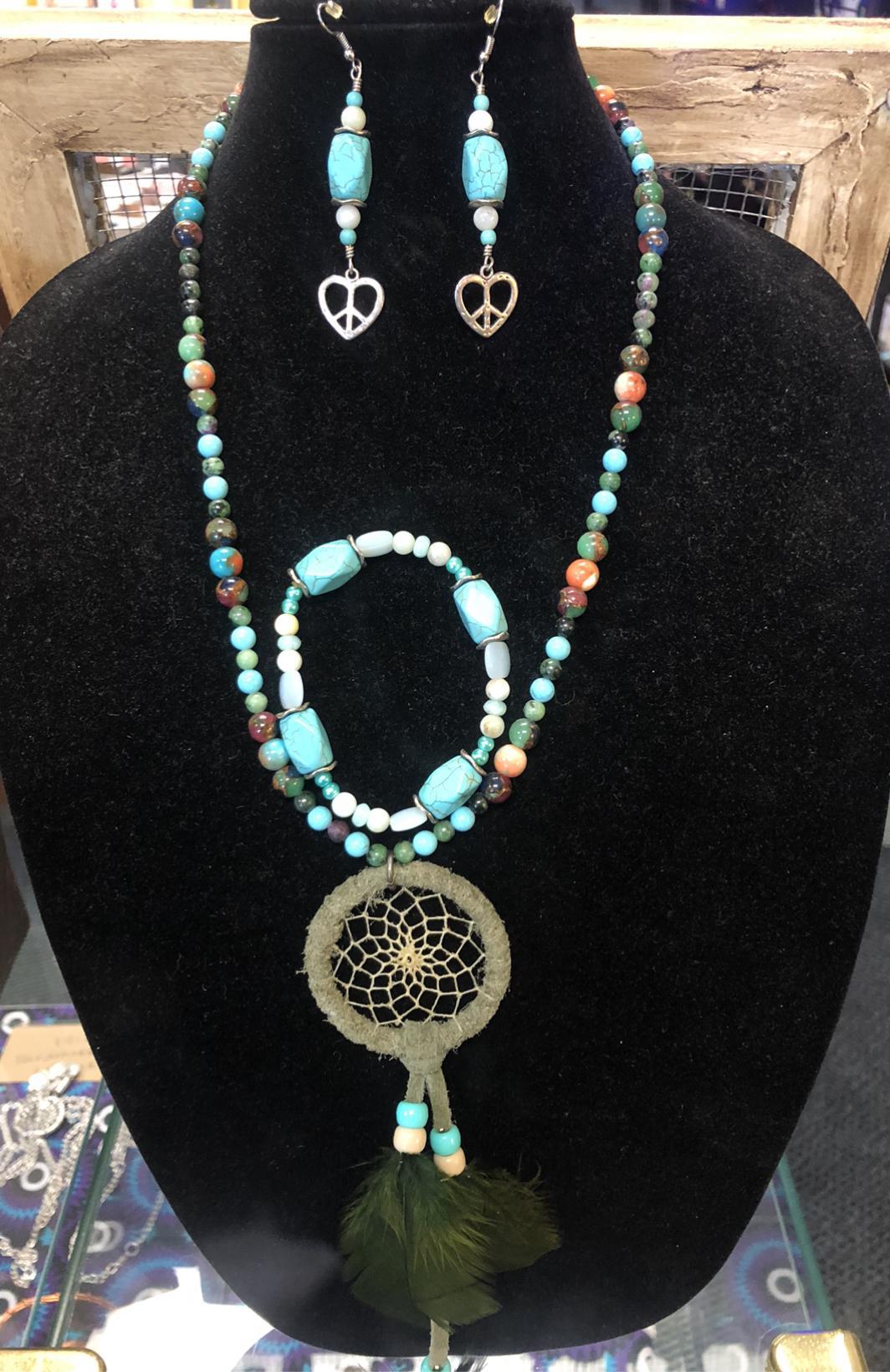 Turquoise Dreamcatcher Necklace Set w/ Bracelet & Earrings